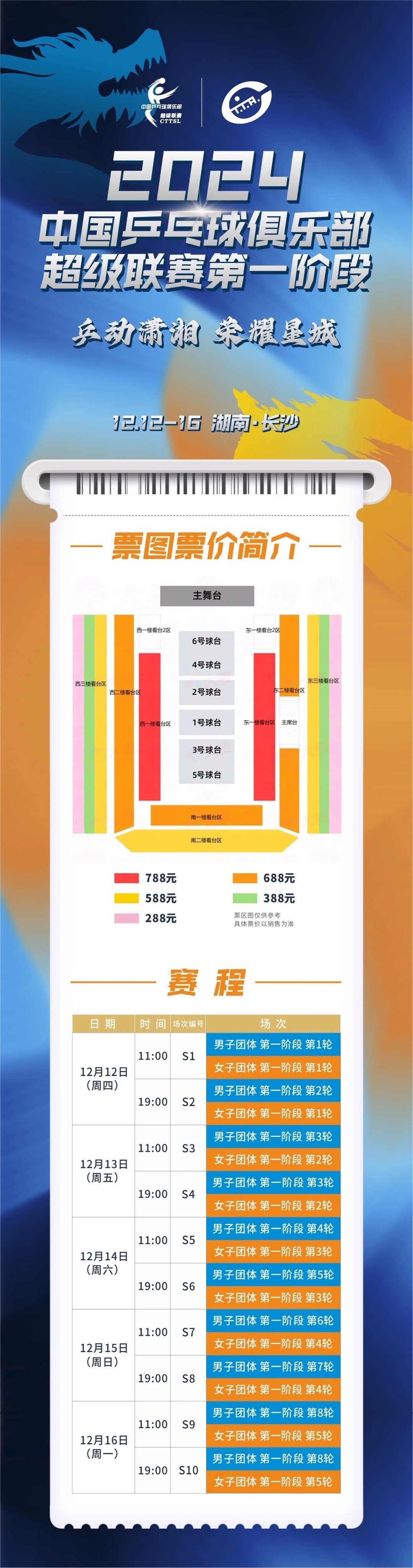 乒超卖票开票时间：12.5  11:00出售12.12.-12.14门票12.6