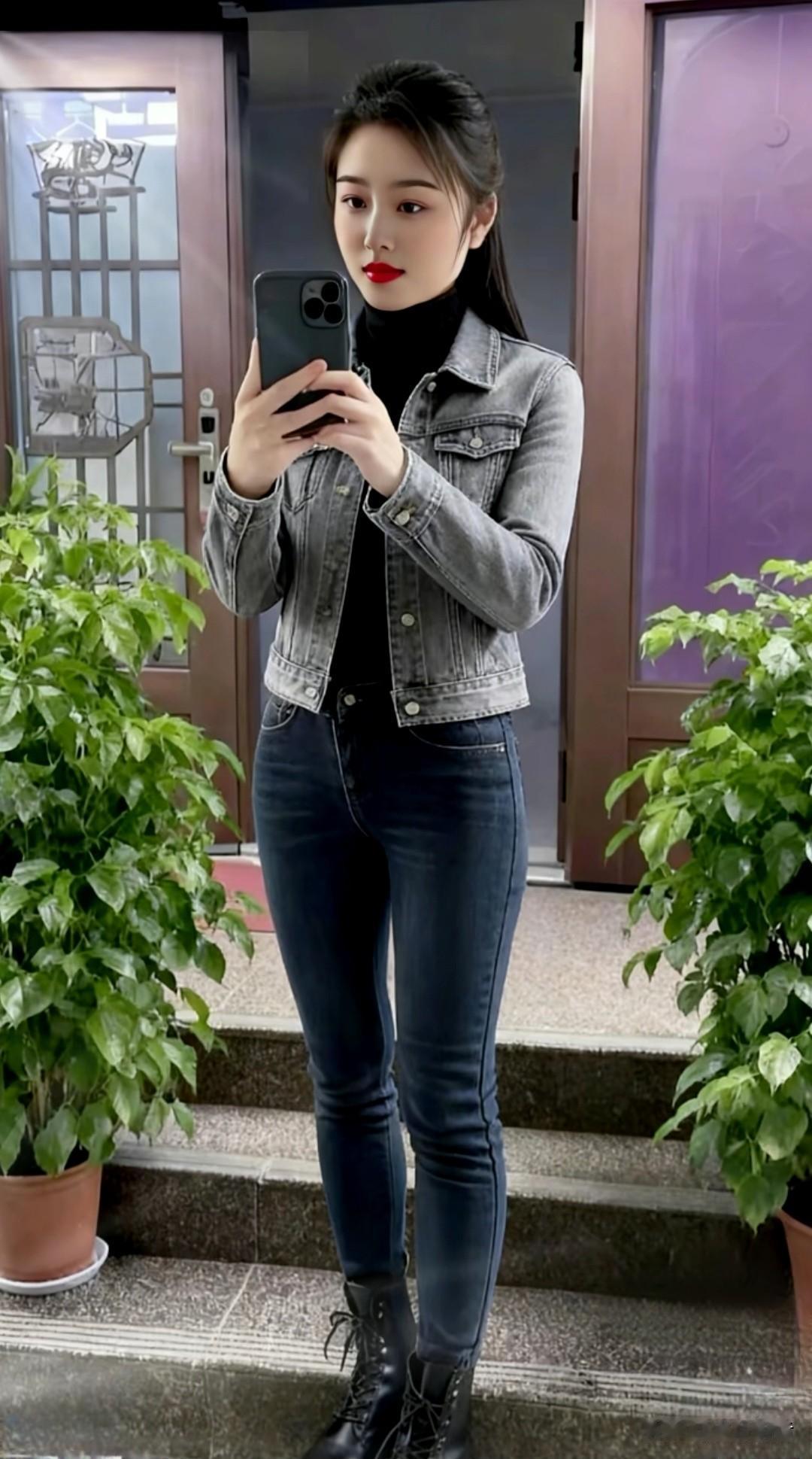 牛仔外套真是自拍和穿搭的利器，能让姑娘们在自拍时美美的，日常穿搭也很有范！