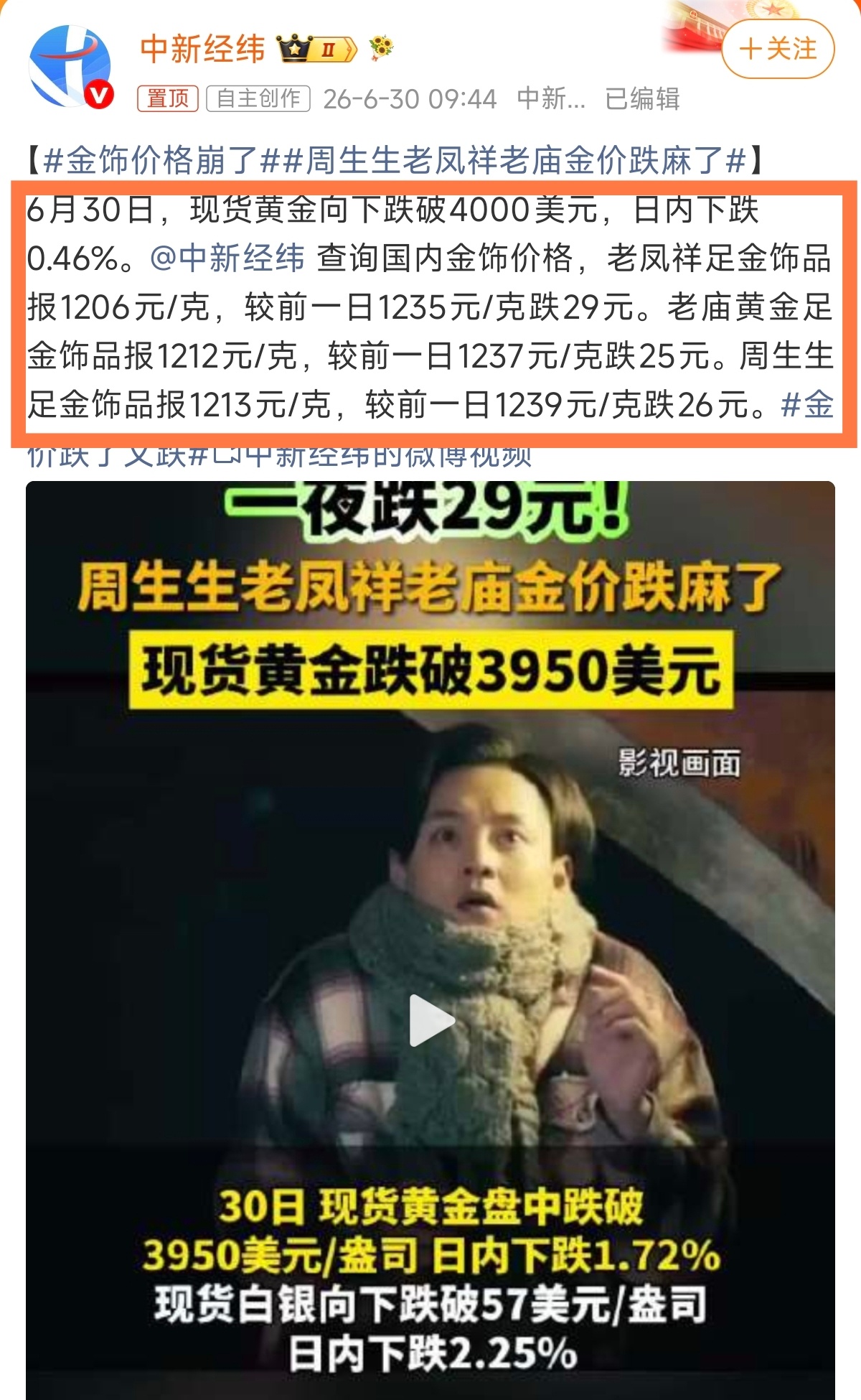 只是跌了25-29元，罢了~不至于用「价格崩了」来形容~我还以为跌倒500克了呢