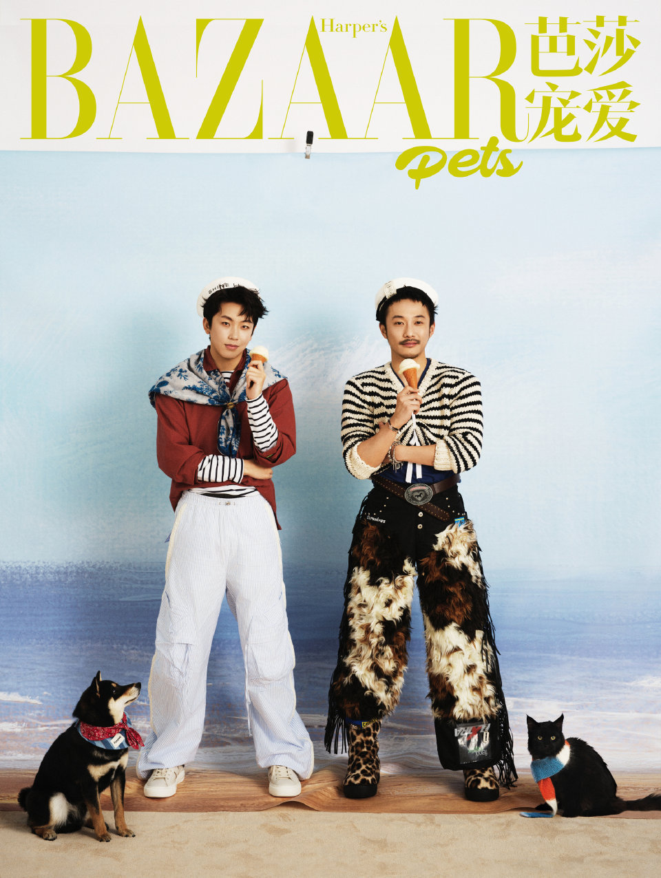 张兴朝、李嘉诚携爱宠拍摄《芭莎宠爱》时尚大片，猫咪与狗狗，和主人共享同一种“怪”