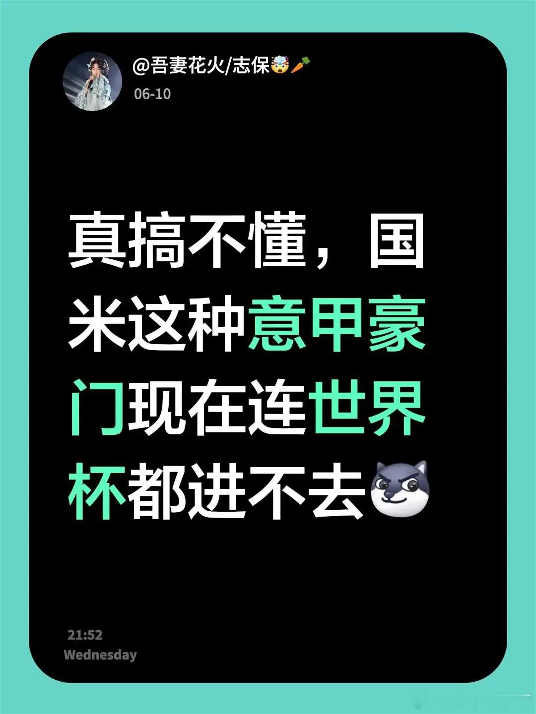 真搞不懂，国米这种意甲豪门现在连世界杯都进不去世界杯抽象 