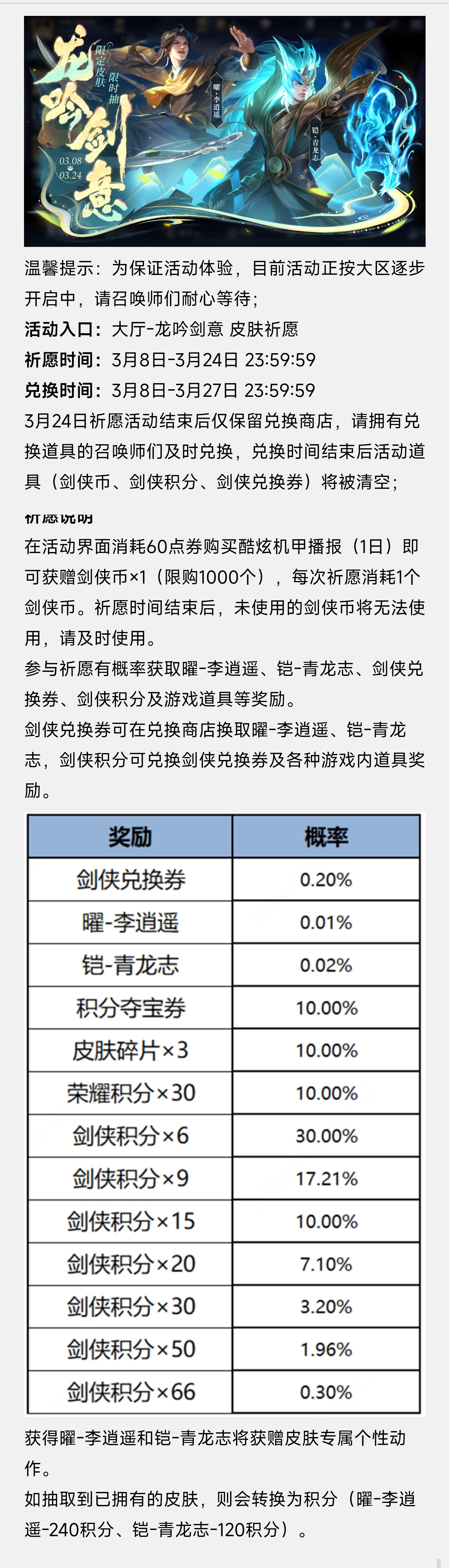 #王者荣耀#李逍遥青龙志返场活动公告[doge]有没有小机灵说说李逍遥要多少钱啊