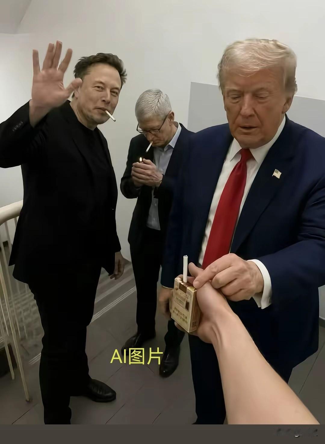 这张广为流传的图片完全是假的，AI合成的。那烟好像是黄金叶？
