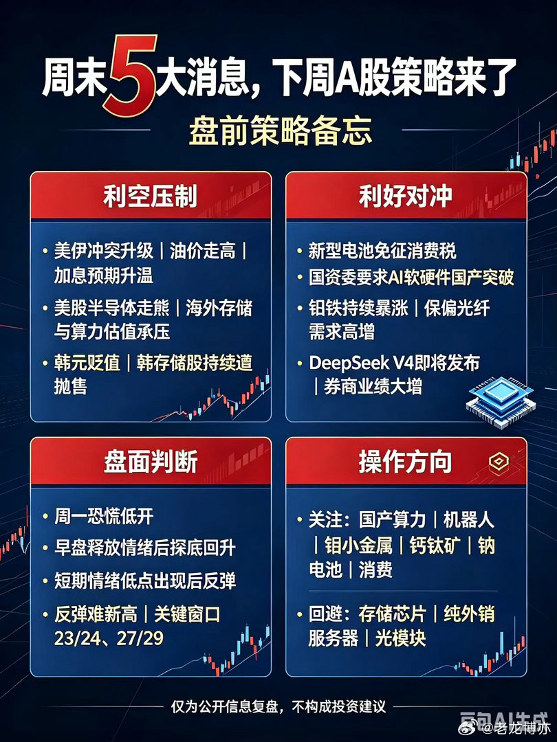 周末5大消息，下周A股策略来了一、3大利空1. 美伊冲突升级，油价走高，加息预期