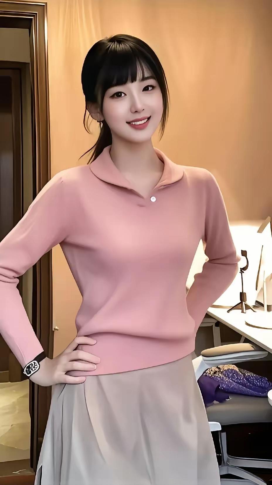 温柔粉色毛衣搭配优雅长裙，尽显知性美！🌸👗💄