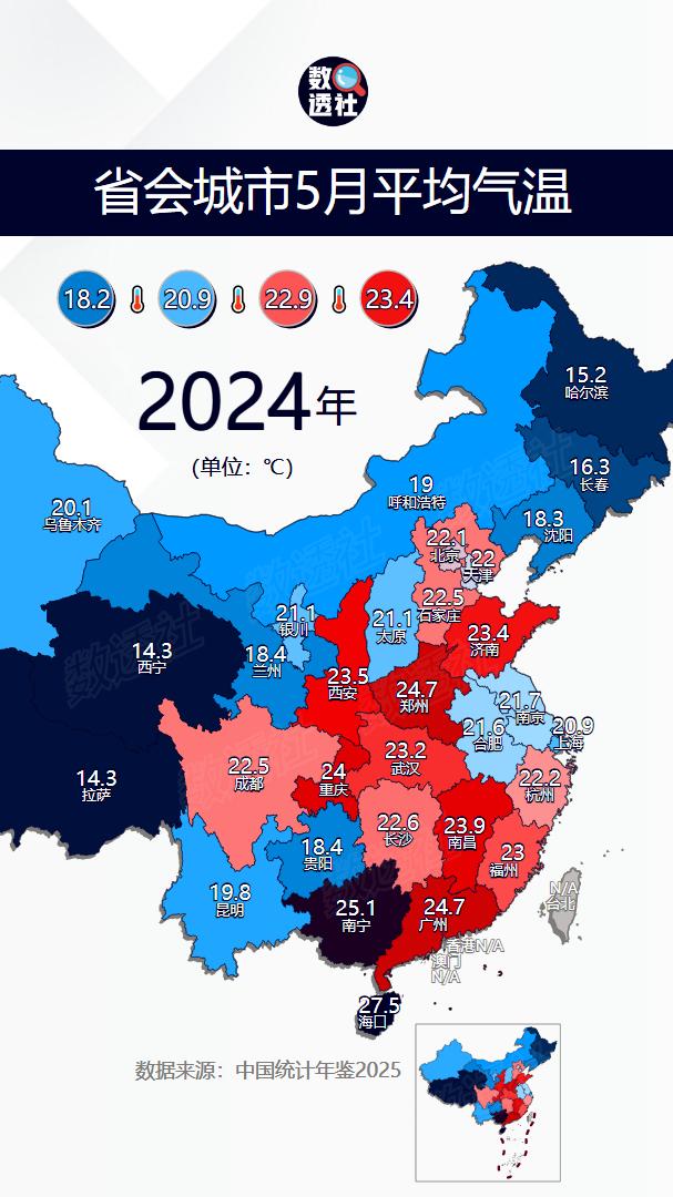 五月去哪儿玩？省会城市5月平均气温