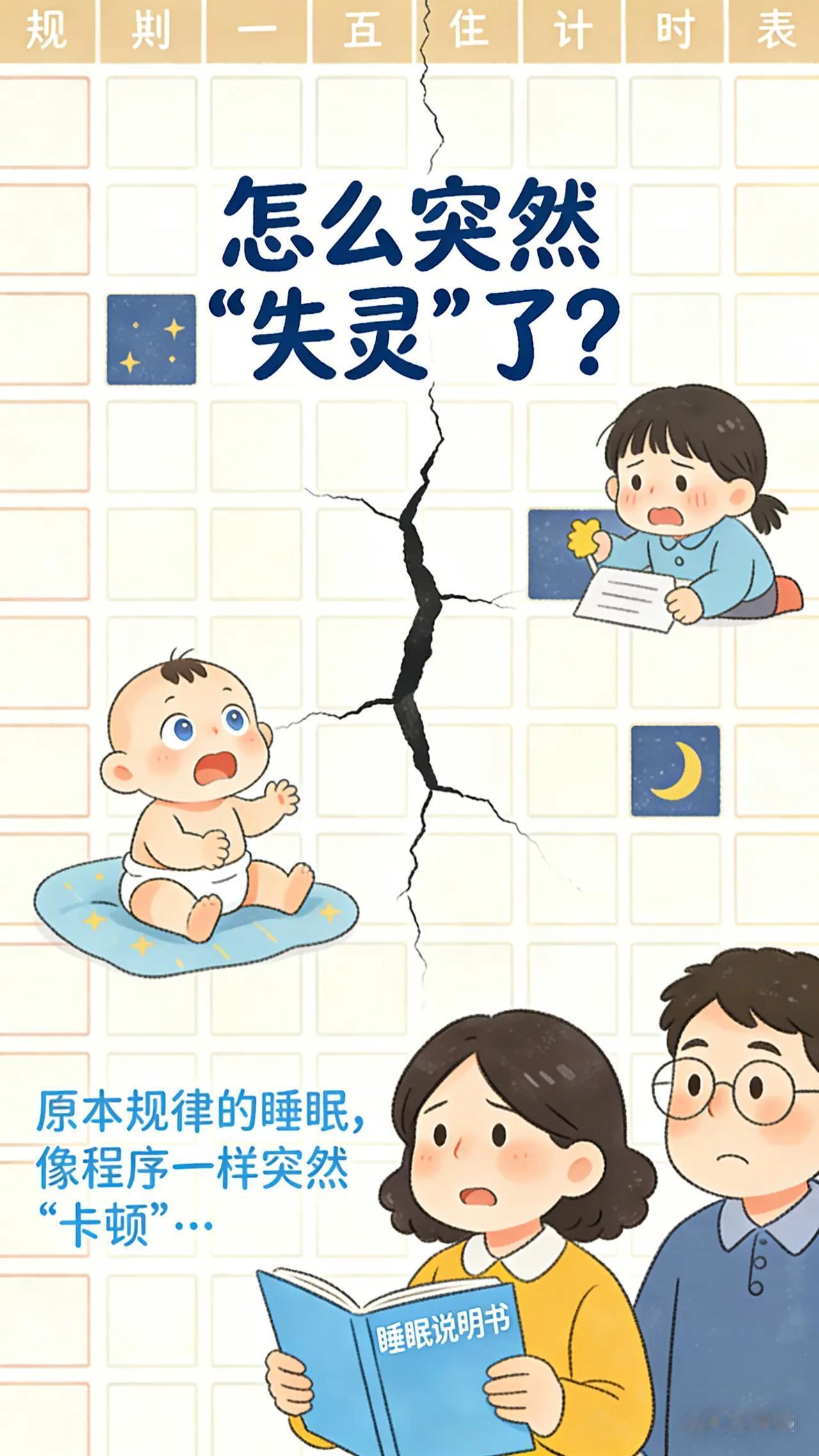 陪宝宝度过“睡眠系统升级期”。爸爸妈妈们，是不是突然发现原本睡眠规律的宝宝，在某