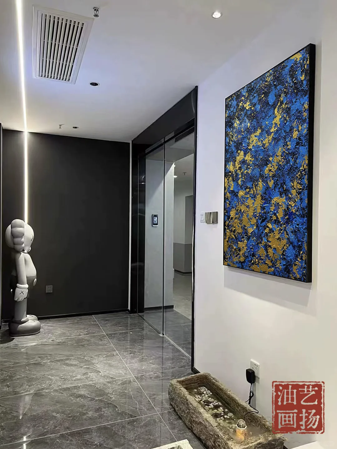 原创作品《流水生财》寓意装饰画玄关走廊挂画