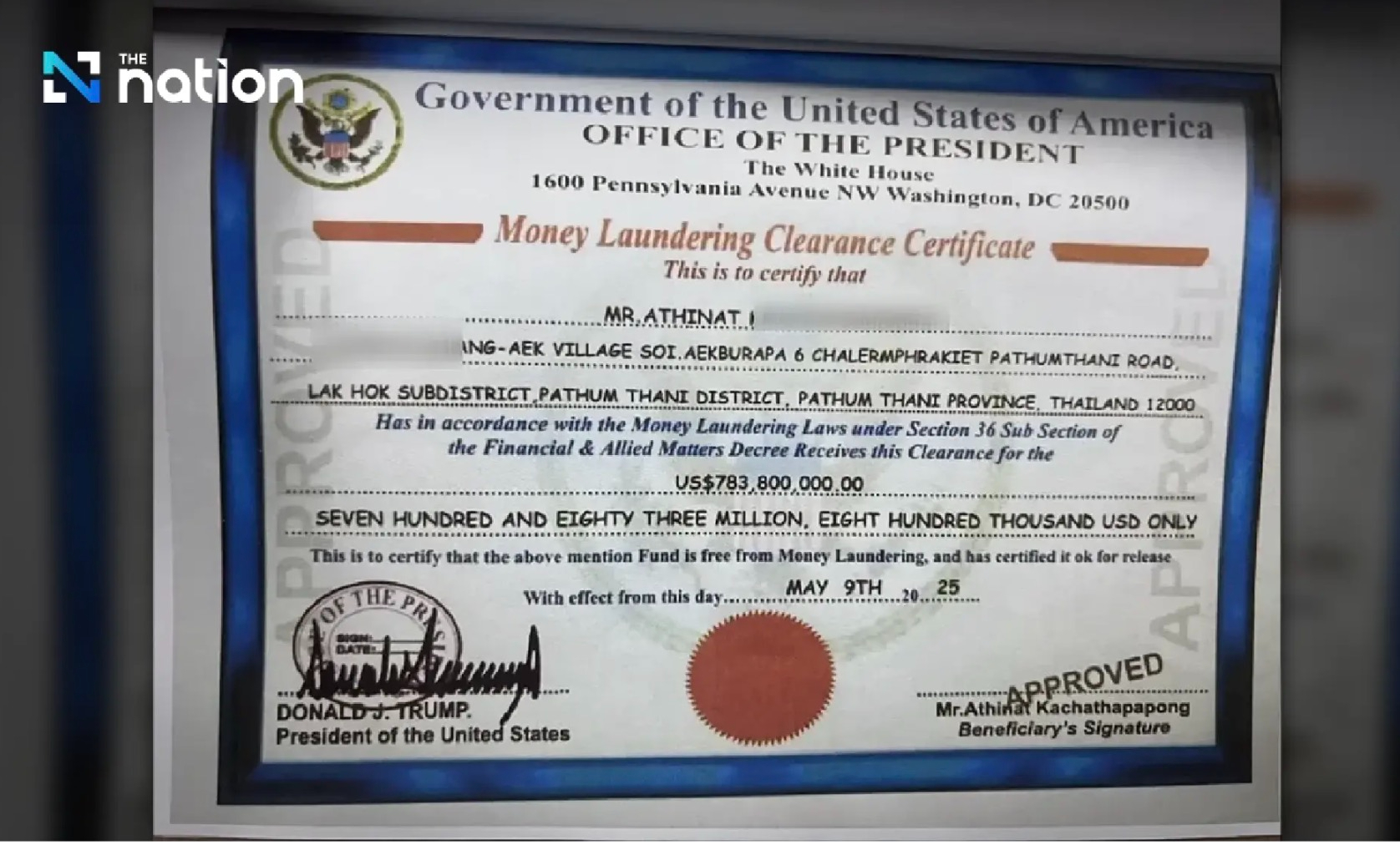 #泰团伙伪造特朗普签名骗1300万泰铢#【伪造特朗普签名！泰诈骗团伙谎称有投资项