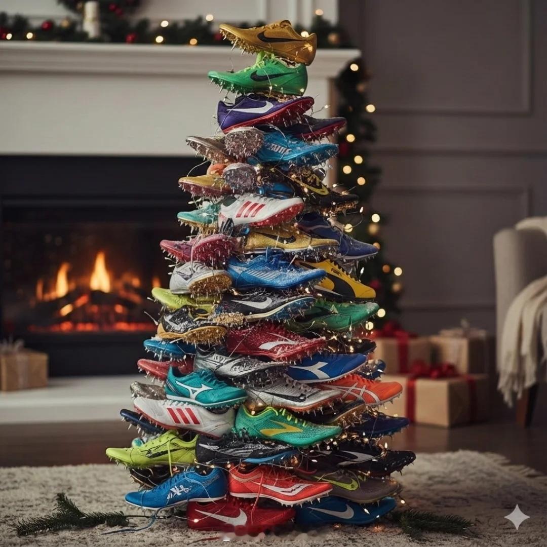AI一棵田径钉鞋圣诞树。圣诞节 跑步装备 圣诞树