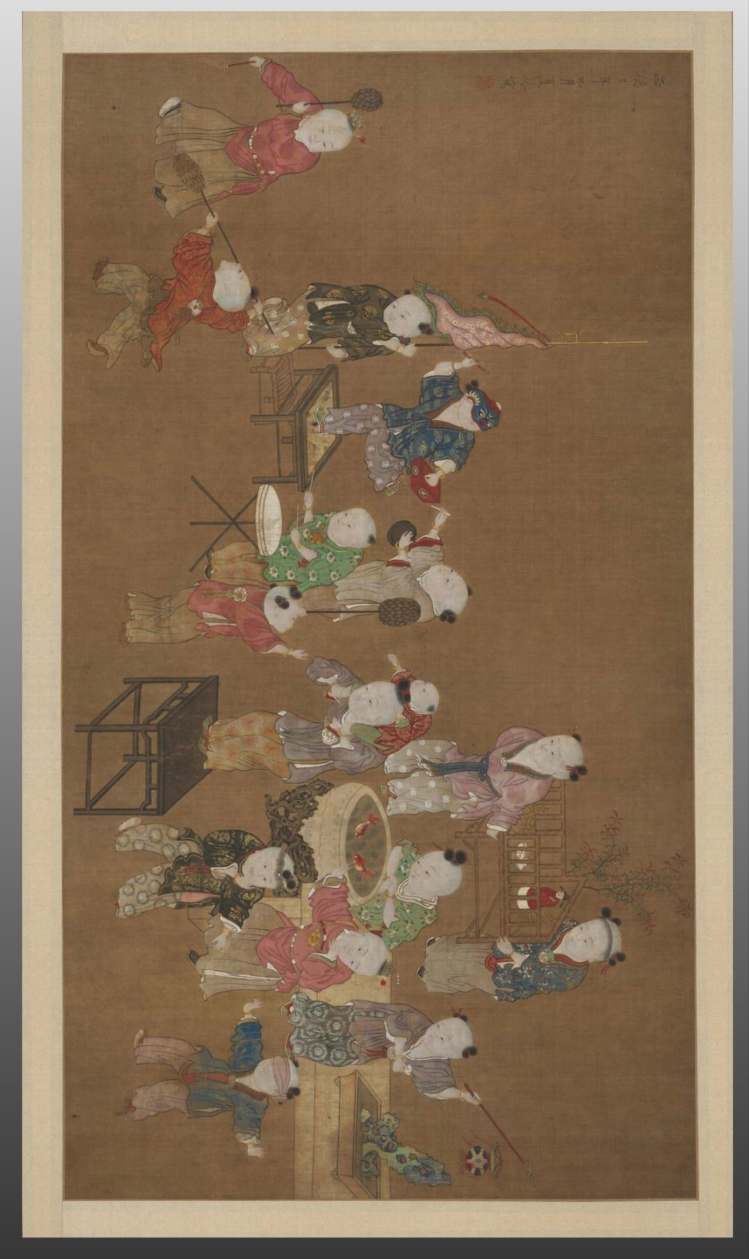 这幅《婴戏图》色彩典雅，线条流畅，将孩童的天真烂漫与吉祥寓意巧妙融合。孩童锦衣华