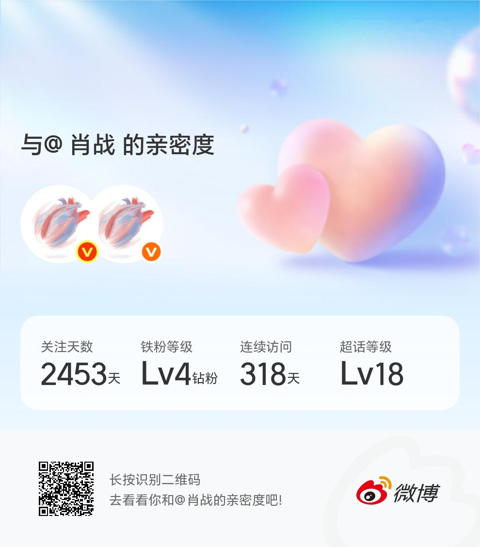 快来看看我与的亲密度！网页链接微博亲密度与肖战的亲密度