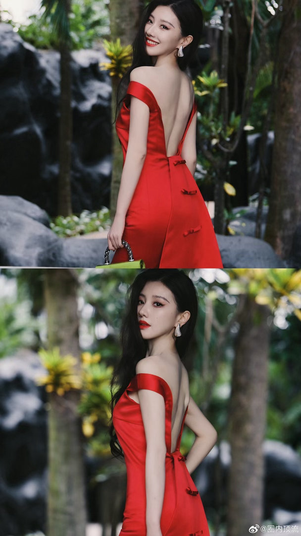 王鹤润这身是罗子君来了王鹤润这个红配绿是认真的吗马来西亚微博文化交流之夜红毯亮点