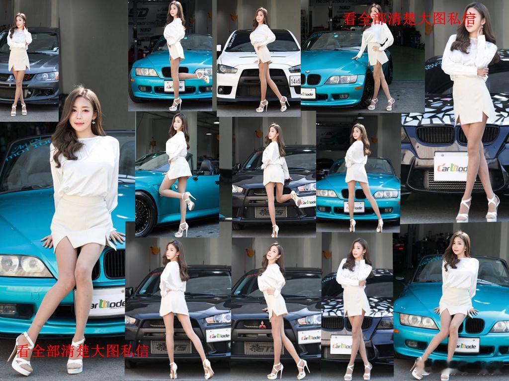 改车展会上的白裙白凉鞋肉色丝袜车模... 