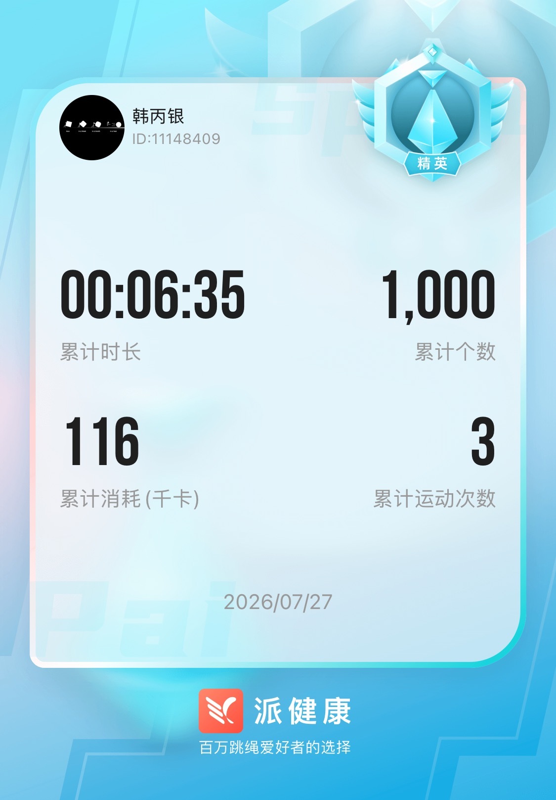 跳绳｜第1760天今日1000个 累计2027501个CrossFit｜第883