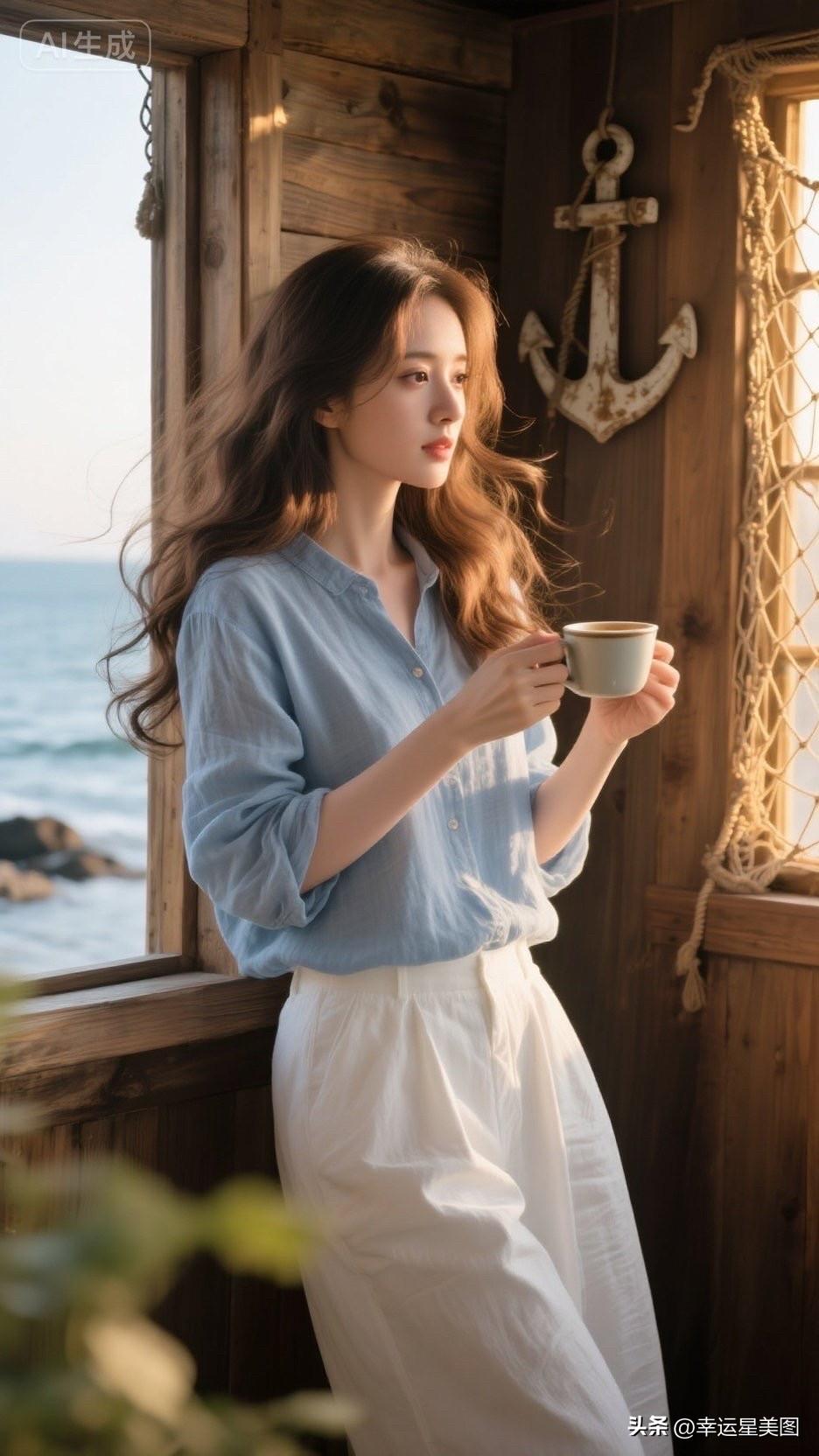 海边小屋里的悠闲时光，一杯咖啡，一片宁静。