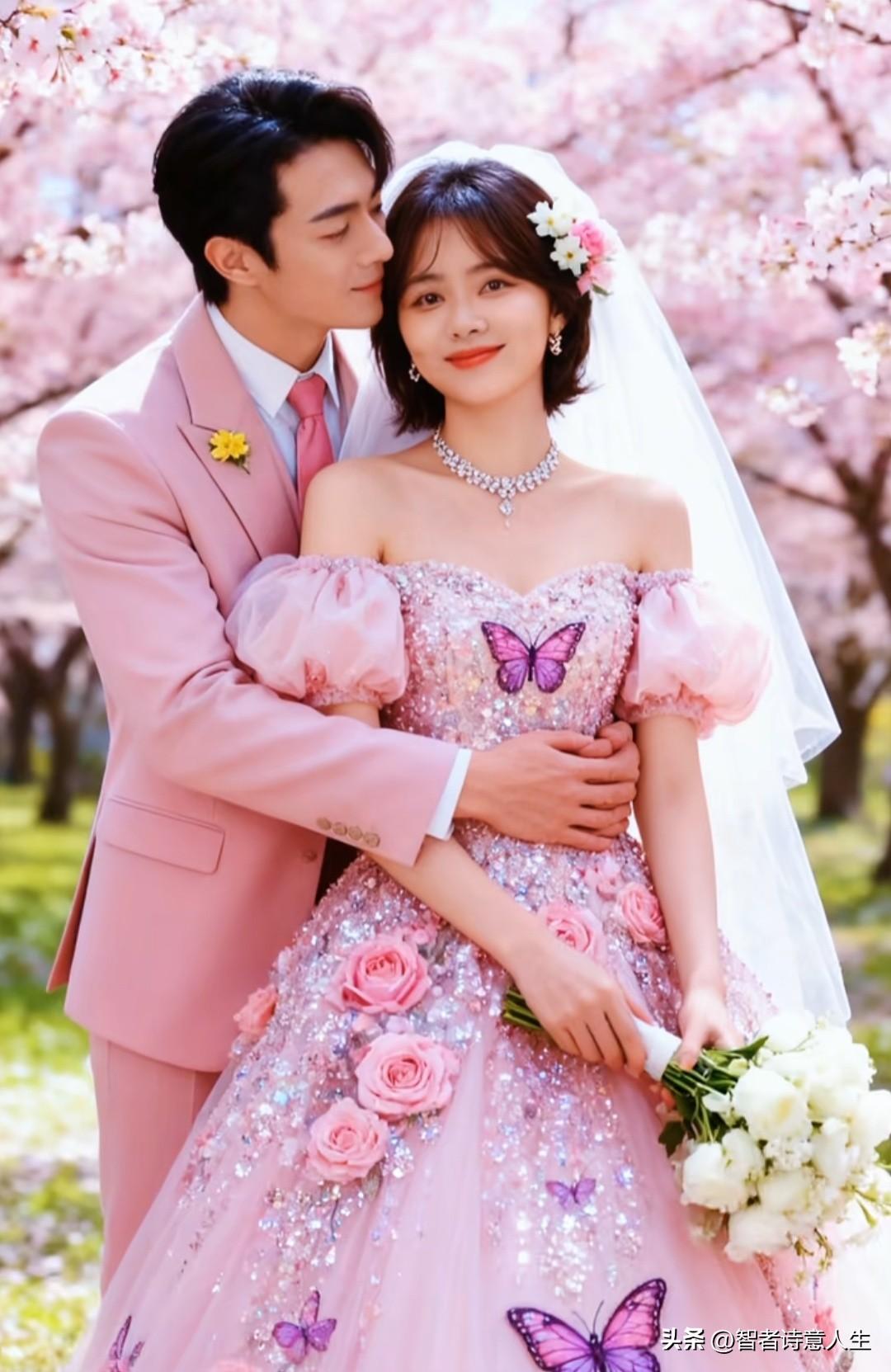 粉嫩梦幻的婚礼照，许凯松韵你二搭好有看点，超甜，期待有新剧中式大婚照 淡雅婚礼写