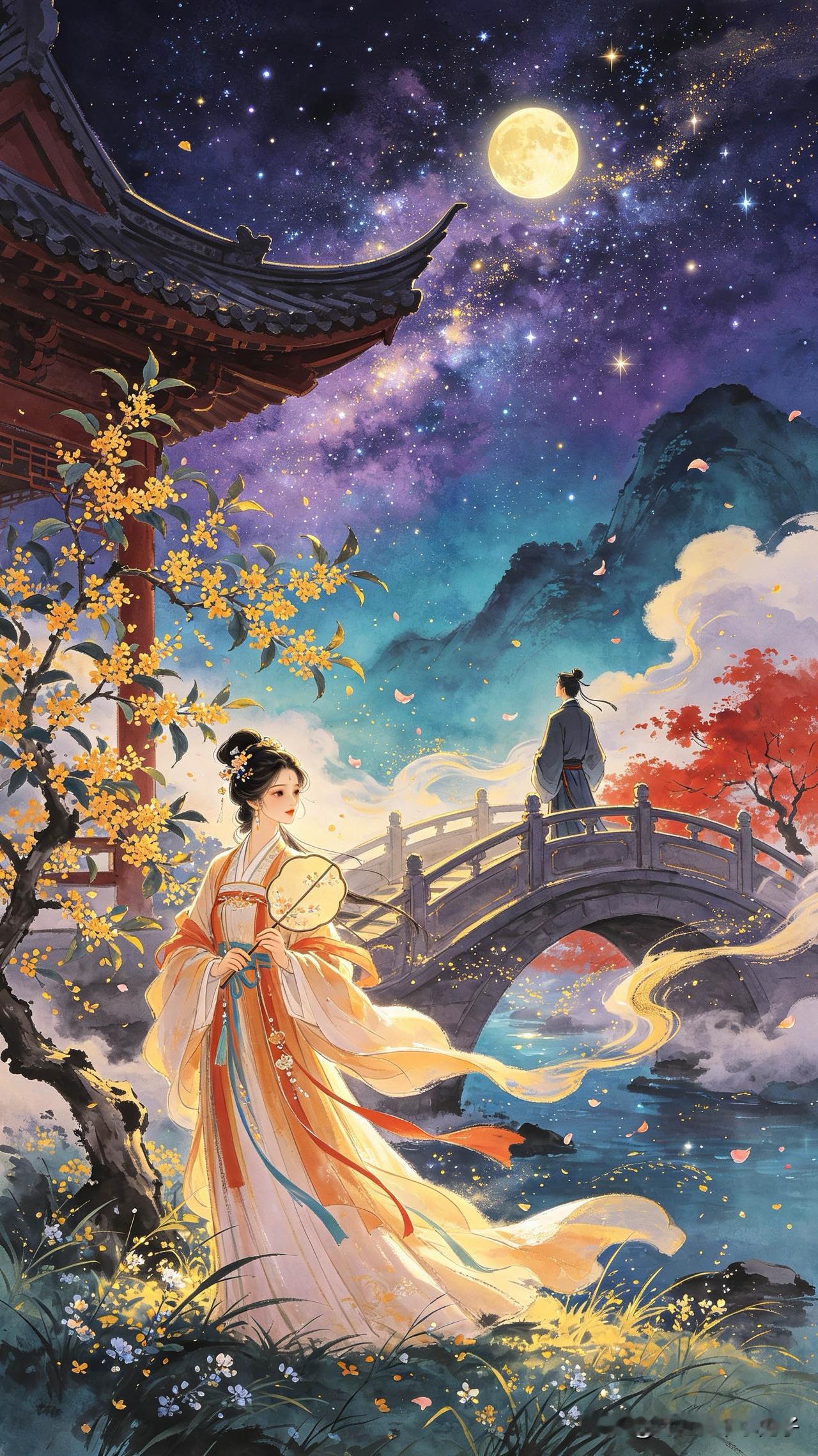玉露金风又一年，
星桥鹊驾续前缘。
人间多少痴儿女，
     
…………请师友