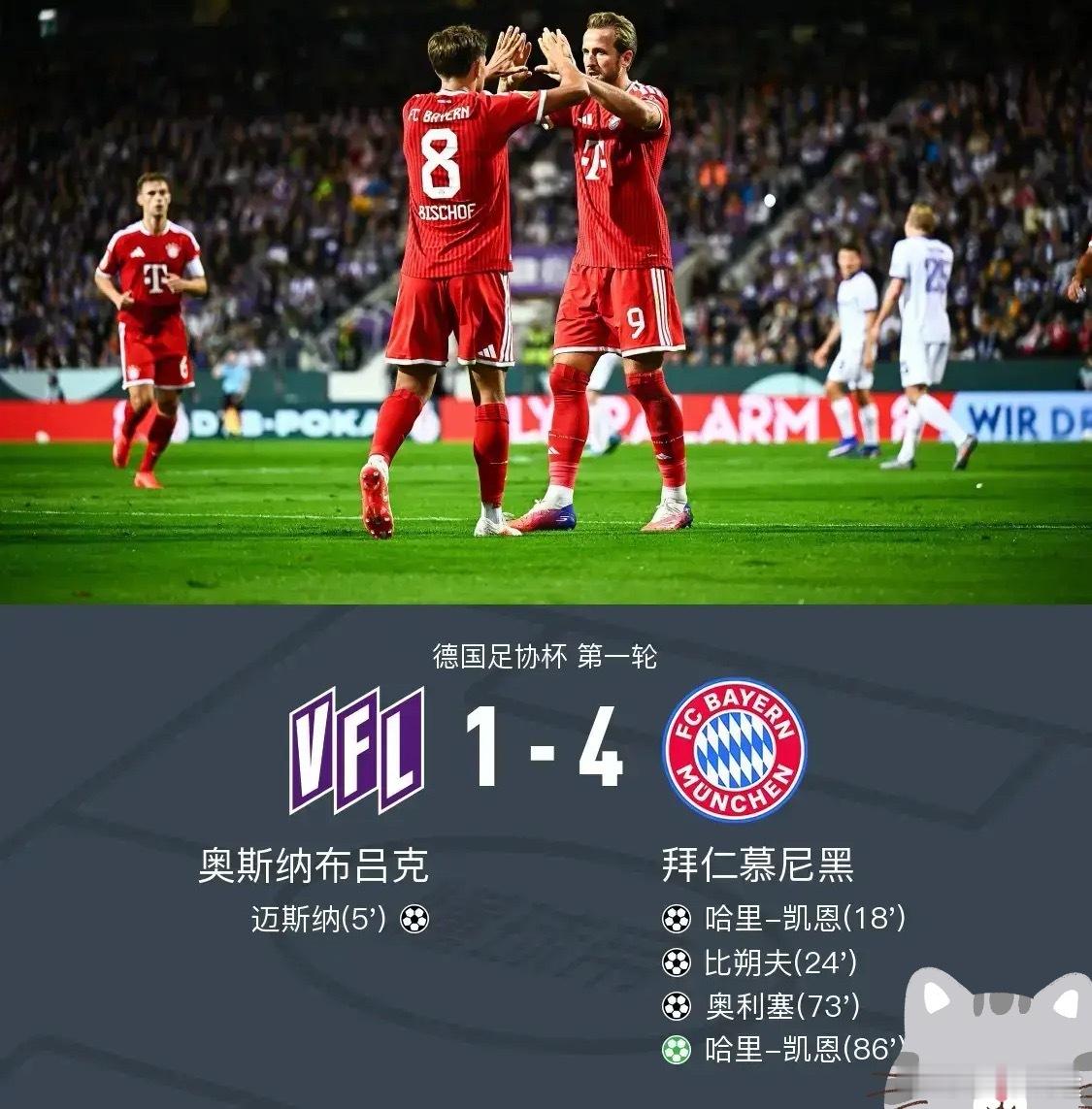 体育[超话] 北京时间9月3日德国足协杯 第一轮，奥斯纳布吕克对阵拜仁慕尼黑。上