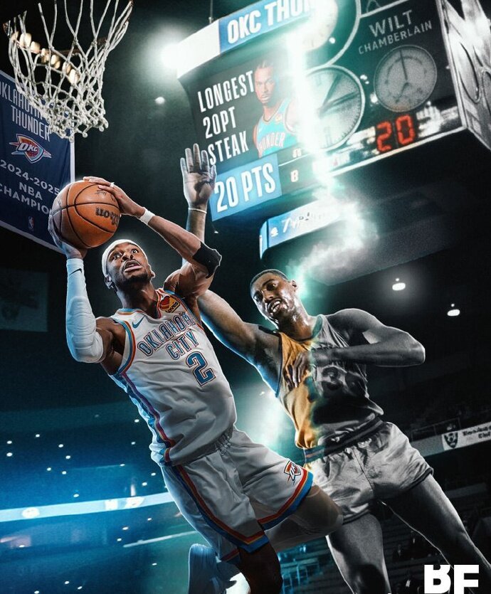 亚历山大打破张伯伦连续得分超20纪录 🔥史诗级突破！亚历山大连续127场狂轰2