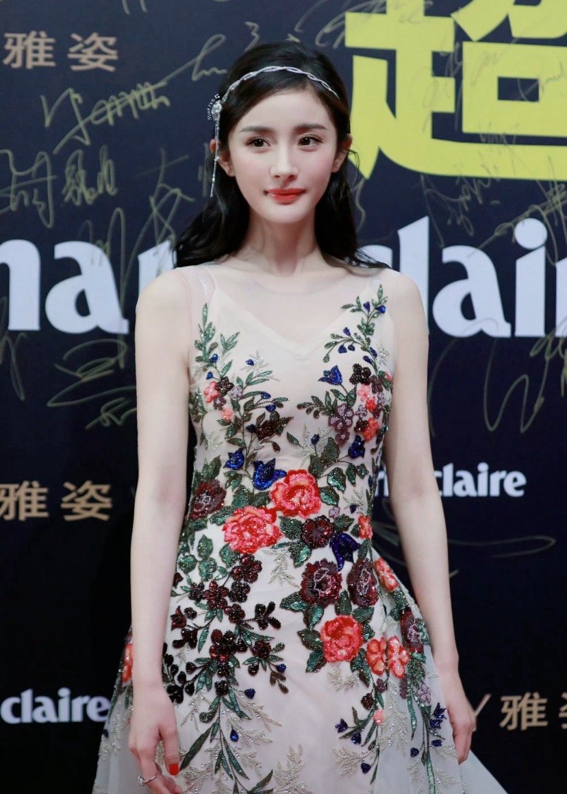 爆光啦！鹿晗站姐愚人节放出17年嘉人活动的杨幂，刺绣薄纱礼服配流苏钻饰发箍，精致