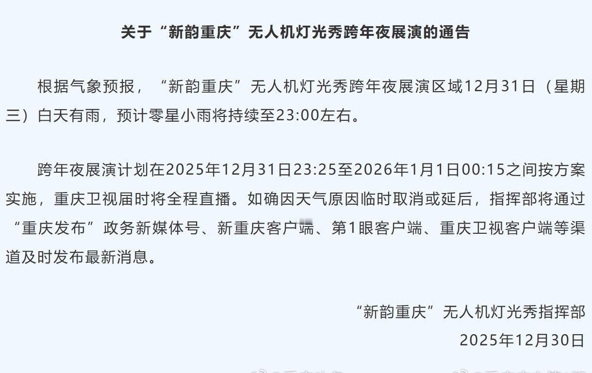 【重庆人的跨年方式是什么 】重庆跨年当天有雨，市民和游客朋友请注意
12月30日