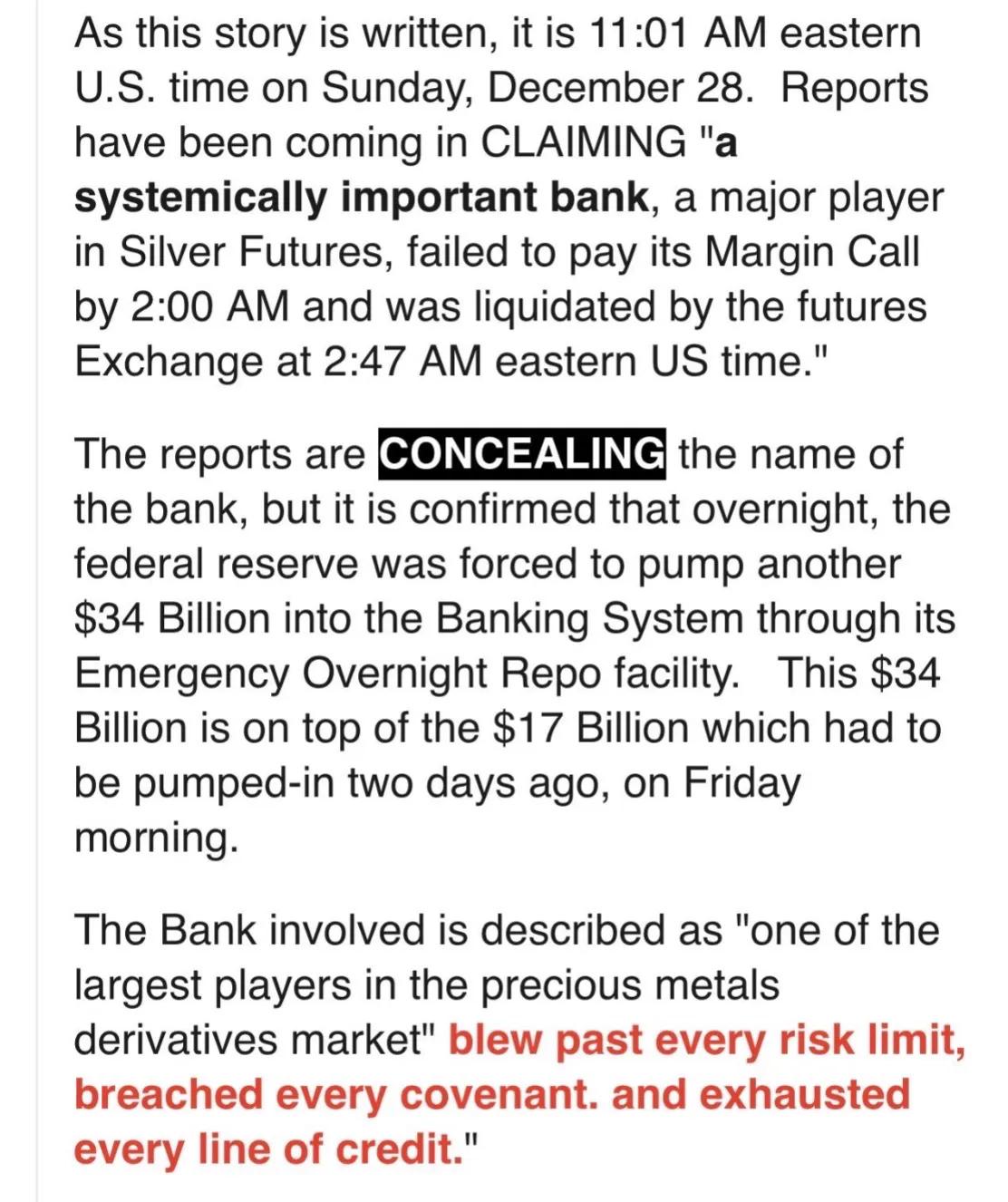 重磅！传系统性重要银行因白银空头爆仓获340亿美元紧急救助
据Hal Turne