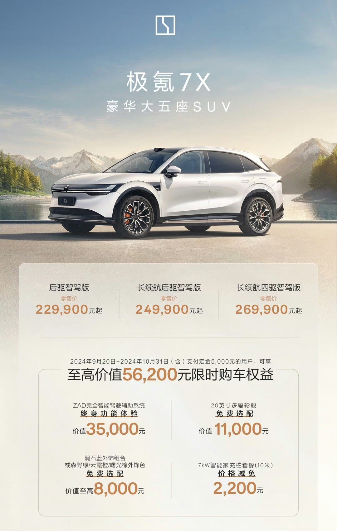极氪7X价格来了后驱智驾版 75度金砖 -22.99万元起长续航后驱智驾版 10