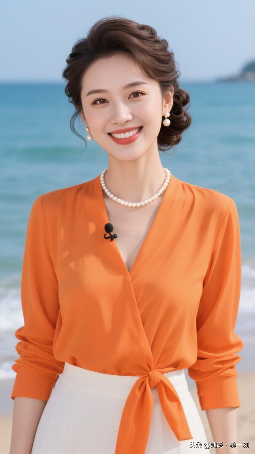 海边度假穿搭指南：橙色衬衫+珍珠项链，甜美又时尚！发一张你眼中最美的微笑照片