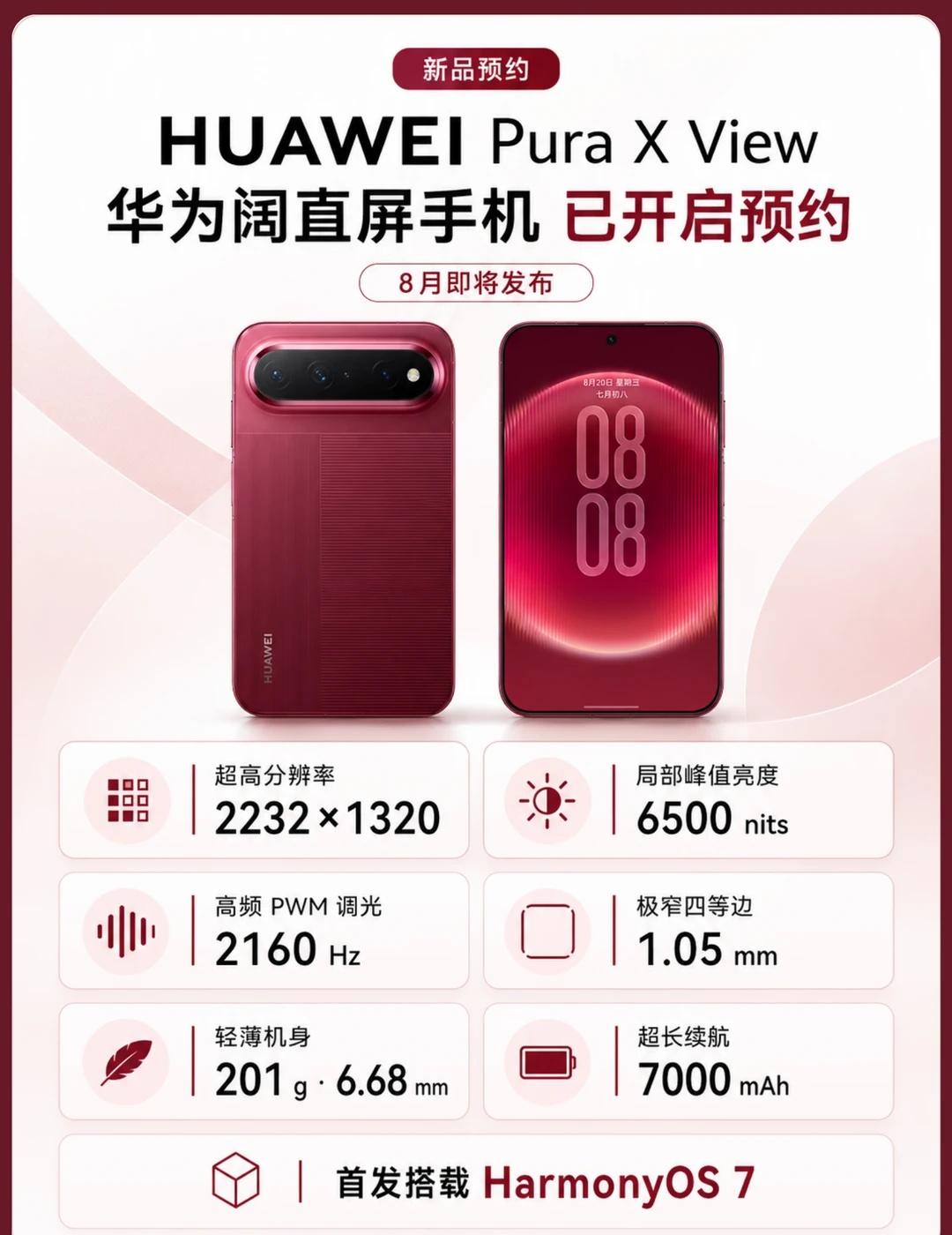 华为Pura X View阔直板发布
▫️屏幕6.39英寸，正面极窄四等边设计，