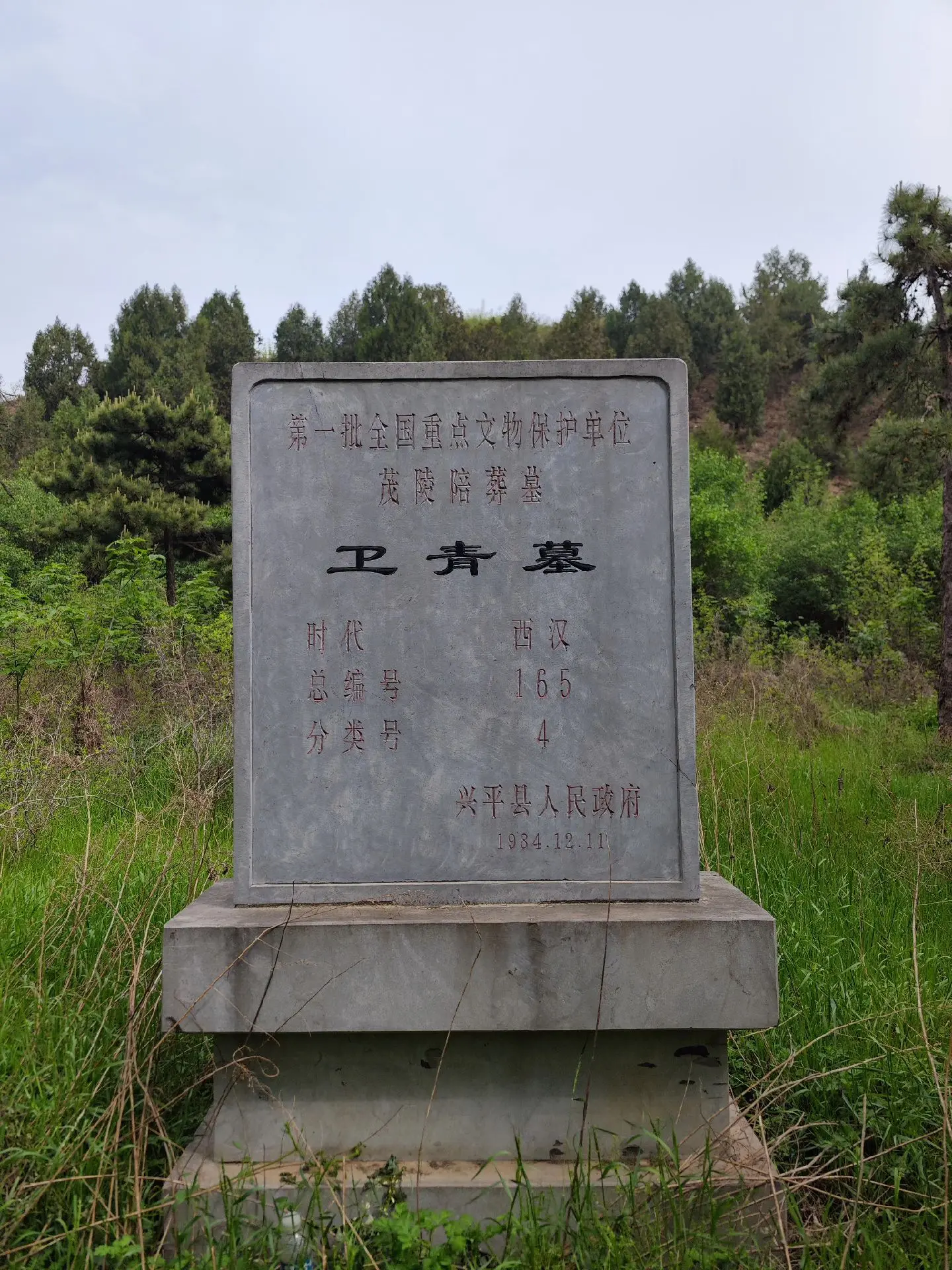 卫青墓。在茂陵博物馆的西侧，有一座形似阴山的高大封土，就是汉大将军大司马卫青墓。如今荒草漫漫，荆棘丛生，但也有许多人来这里凭吊大将军，无不令人为之动容.......