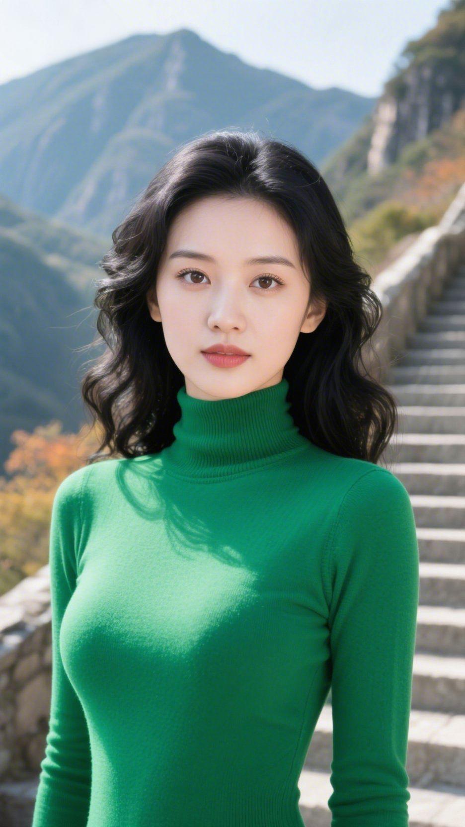 山阶秋望
 
层峦叠翠入云天，石砌阶台向远延。
霜叶疏枝凝晓色，晴光漫岭染峰巅。