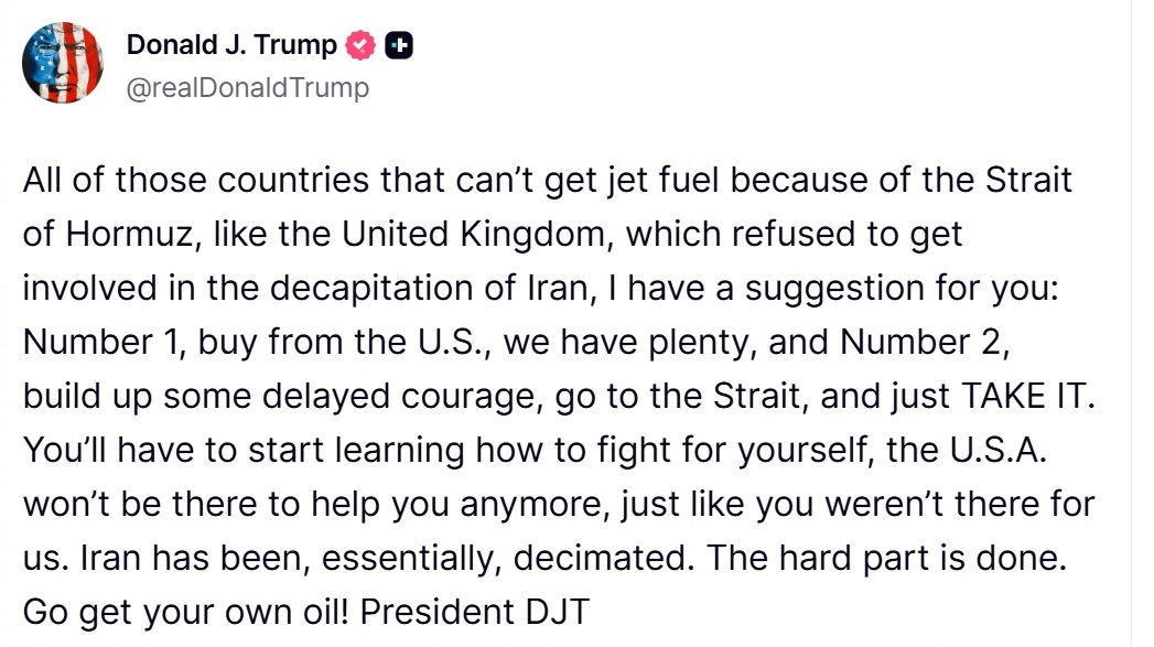 阿川怒喷英国：所有因为霍尔姆斯海峡而拿不到航空燃料的国家，比如拒绝参与对伊朗行动