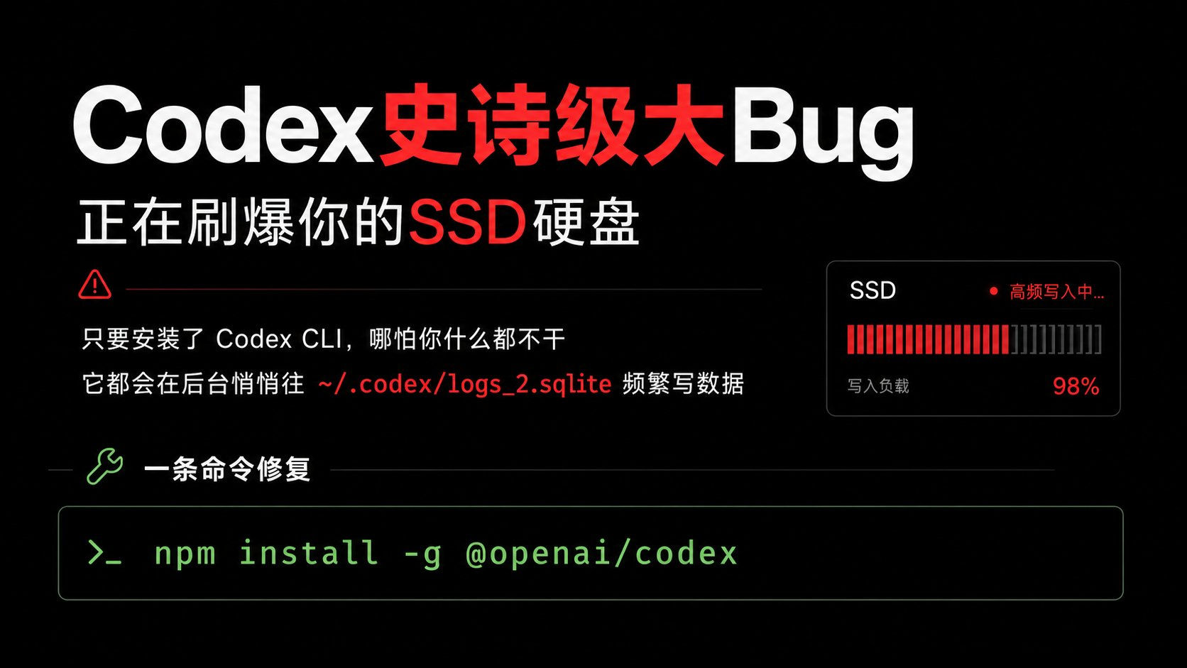 本来，codex 因为软件 bug 刷爆个 ssd 其实根本就不算什么大事。。。