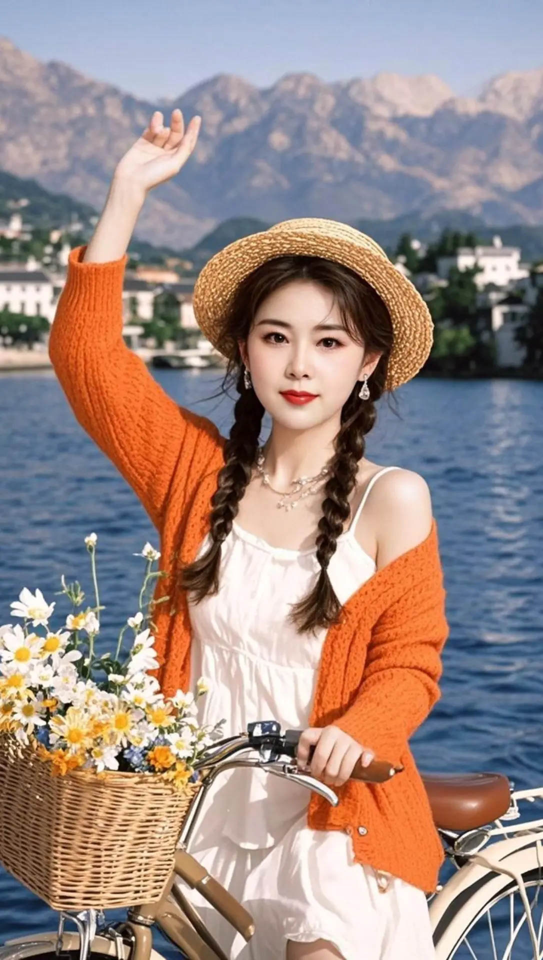 AI湖畔骑行照 随变ai随便玩