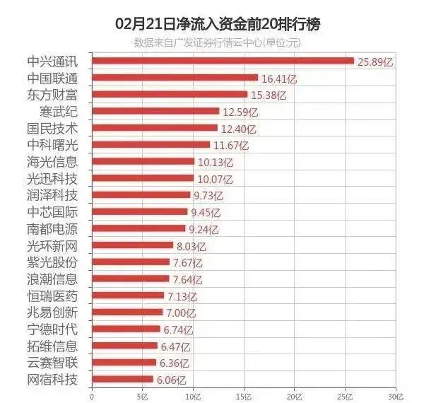 2025年2月21日，个股资金净流入流出排行。
注：公开资料，不构成投资建议。