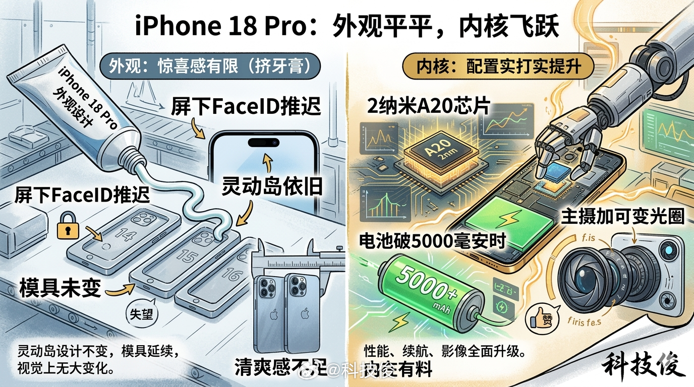 iPhone18Pro外观上惊喜感或有限又是一如既往的挤牙膏，苹果把屏下Face