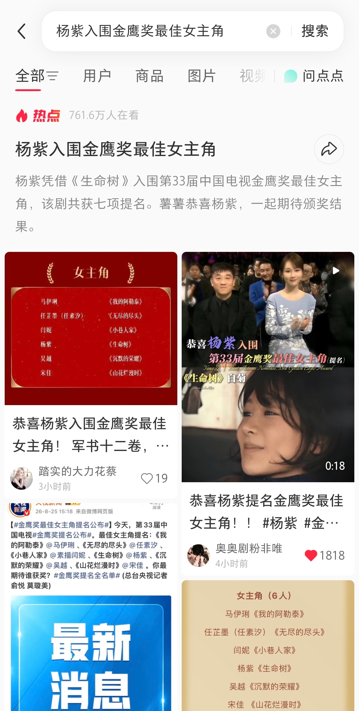 杨紫提名金鹰奖最佳女主 杨紫入围金鹰奖最佳女主角杨紫提名金鹰奖最佳女主角小红书热