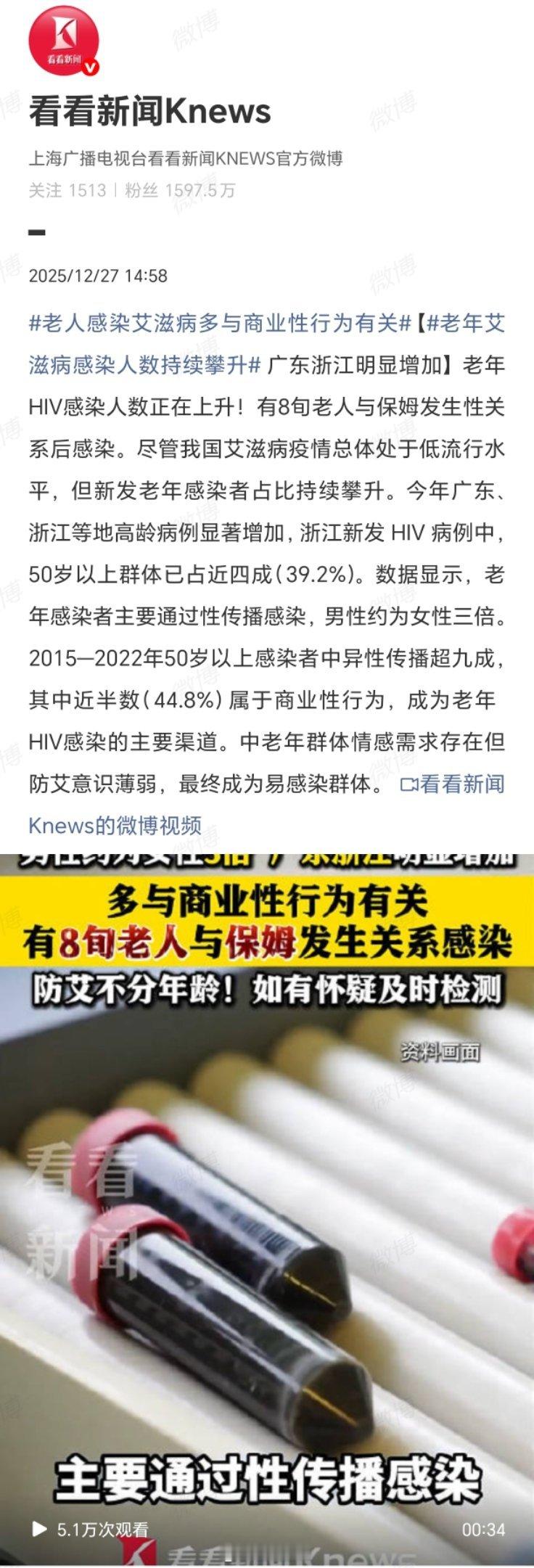 老人感染艾滋病多与商业性行为有关真是为老不尊，不知道检点。白发猎艳，多数晚节不保
