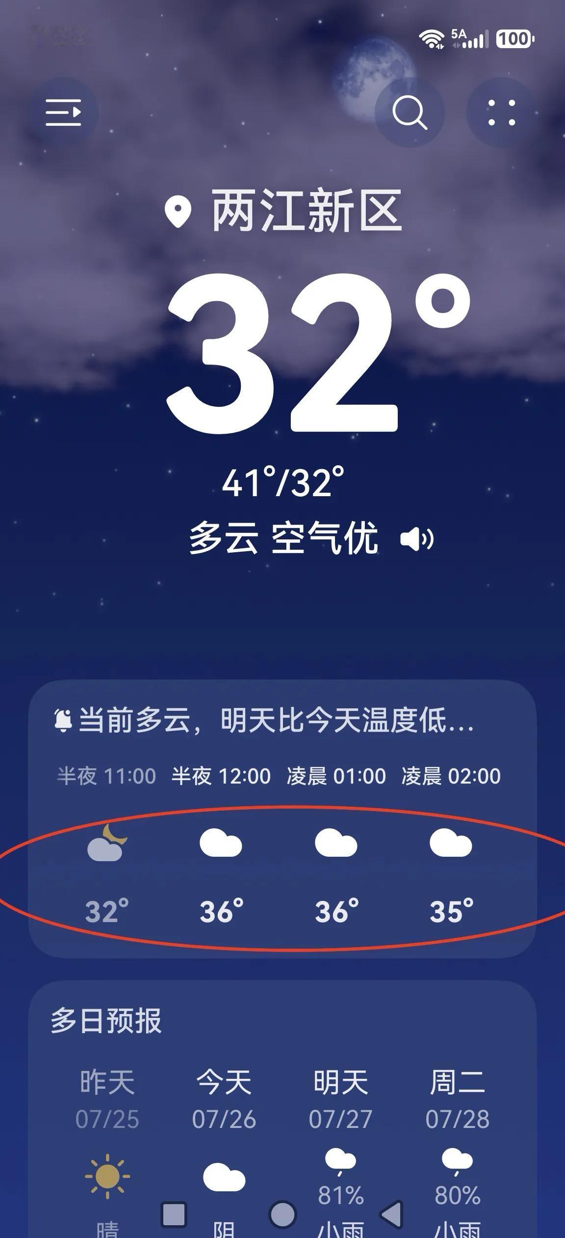 没见过重亲半夜气温越来越高的情况请，见到鬼了。12点以后的气温比11点高4℃，难