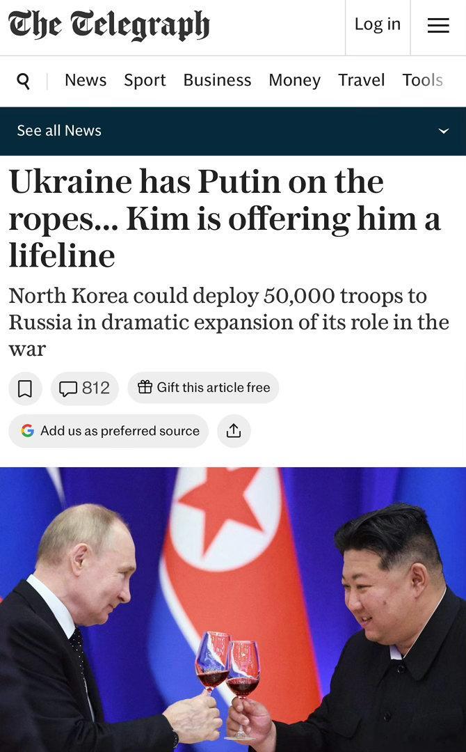 烏克蘭已經把普京逼到困境，金正在給他一條生路。Ukraine has Putin