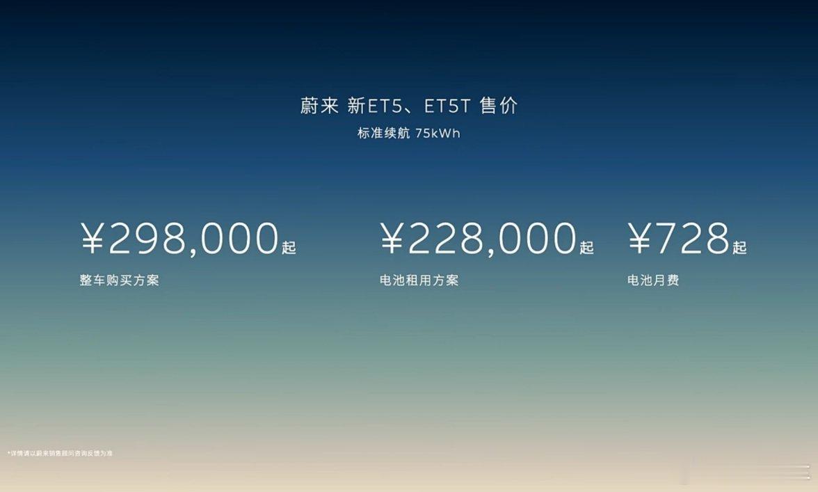 蔚来新et5新et5t上市 今天蔚来新ET5和新ET5T上市啦，整车起售价29.
