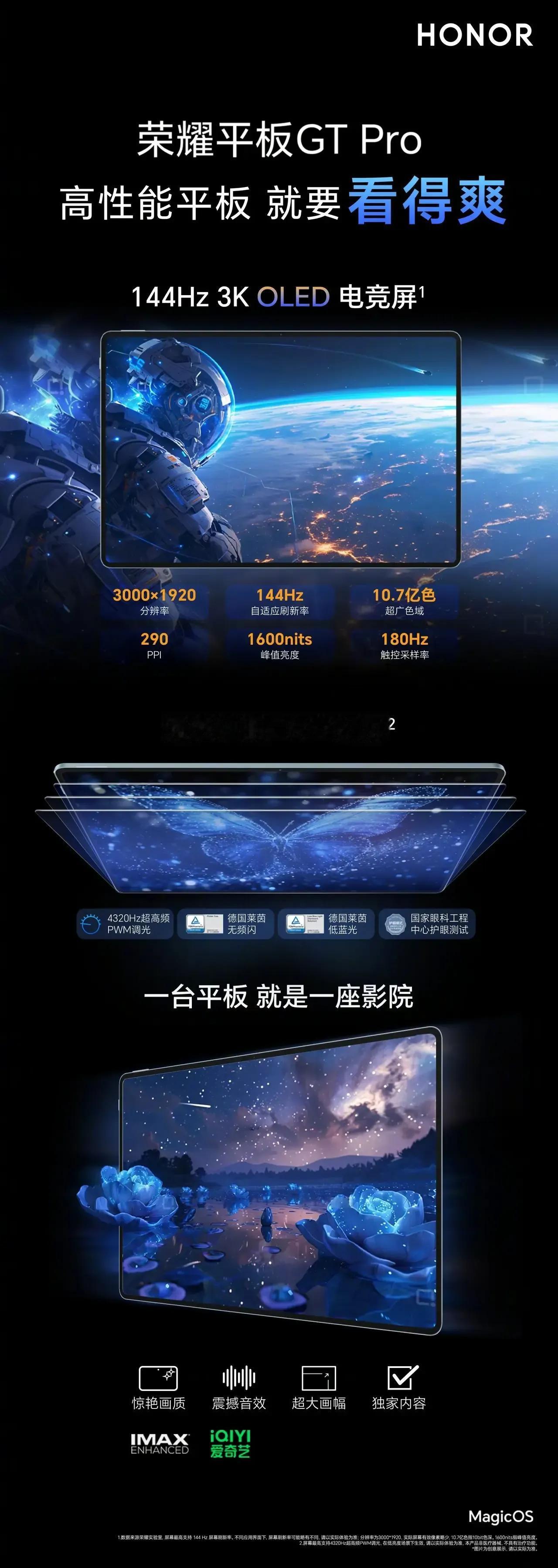 荣耀新款平板要卖爆了
1、3K的OLED屏幕
2、主打电竞，性能不会差的
3、4