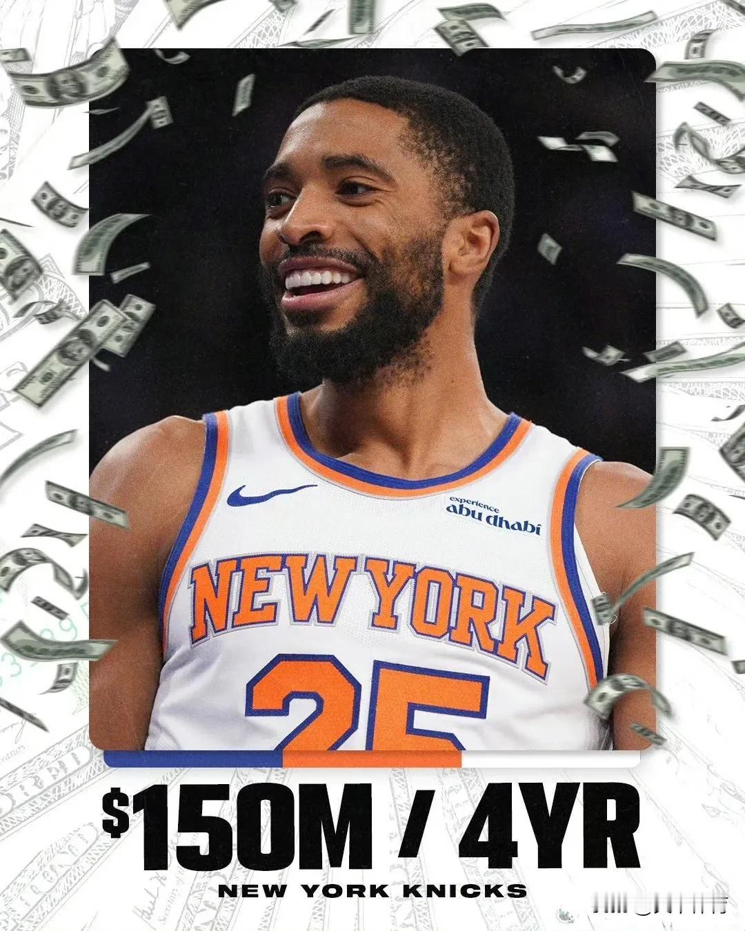 NBA最强铁人布里奇斯4年1.5亿美元续约尼克斯，放弃600万美元帮助球队继续补