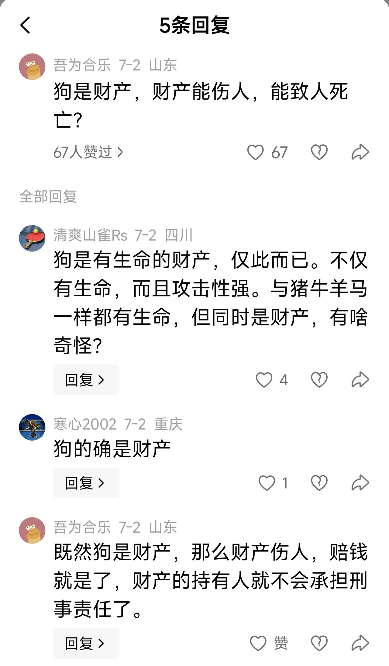 烟花爆竹也是财产，从小放鞭炮，长大看新闻。为了抬杠，全都忘了。

狗是不是财产，