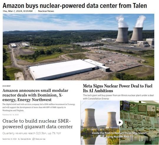 美国大型科技公司为满足其不断增长的能源需求（尤其是人工智能数据中心的需求）采取了