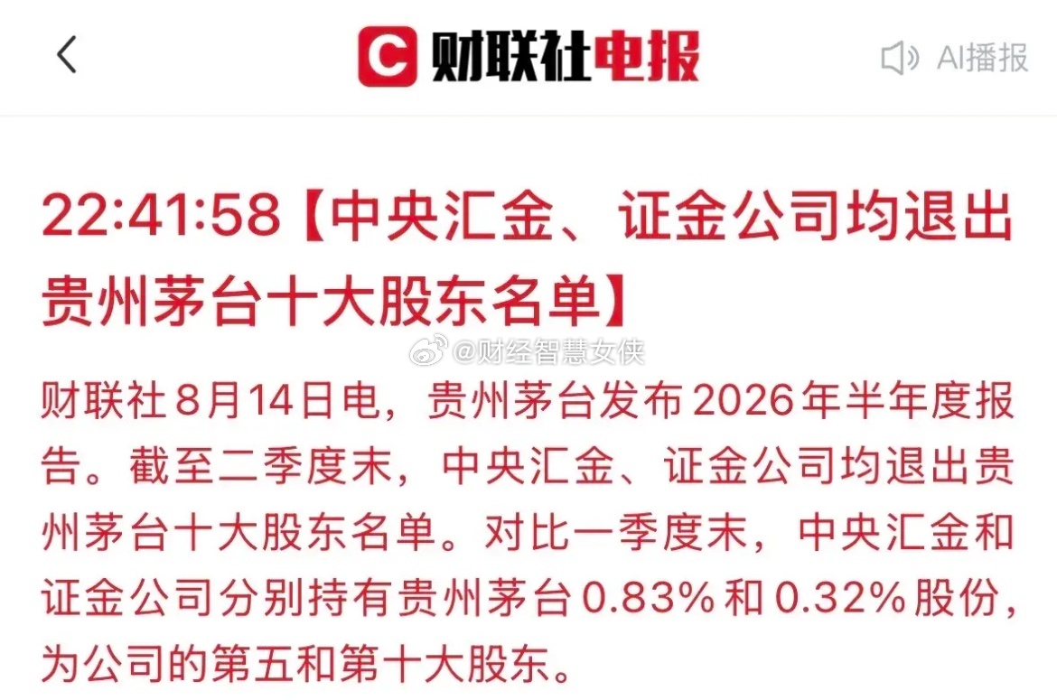 汇金、证金退出茅台前十大股东，其实除了国家队，华夏上证50ETF、华泰柏瑞沪深3