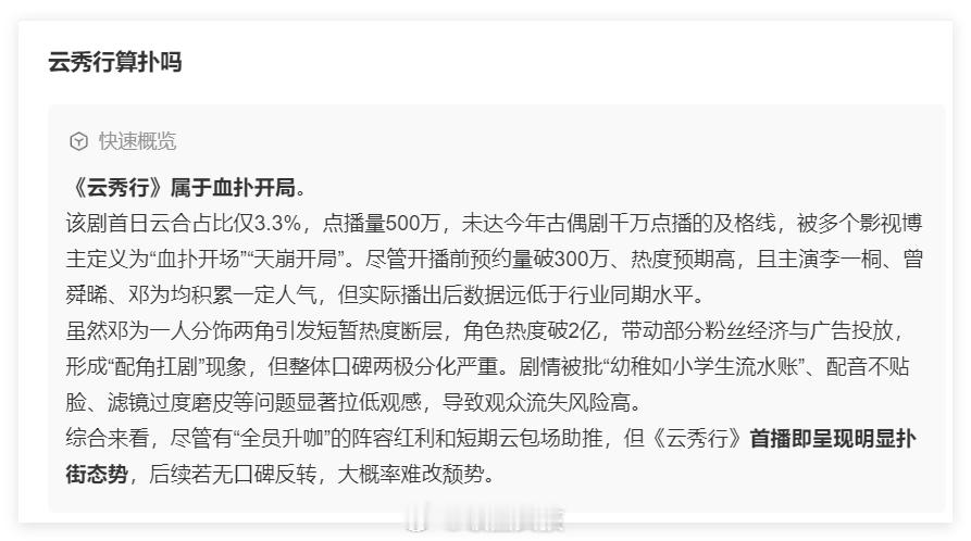 智搜分析云秀行属于血扑开局曾舜晞个人热度远逊于邓为微博智搜认为《云秀行》属于血扑