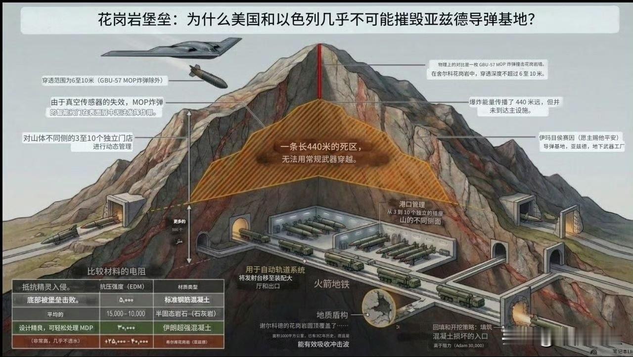 令人惊叹，这种深度，这种硬度的伊朗地下导弹城，重型钻地弹只能伤它皮毛，美以想要摧