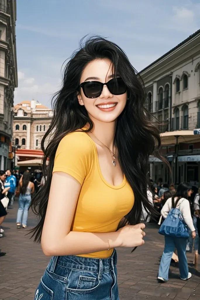 元气少女漫步街头，笑容灿烂！🌞👗👟分享街拍小姐姐 分享优美街拍 一时尚街拍
